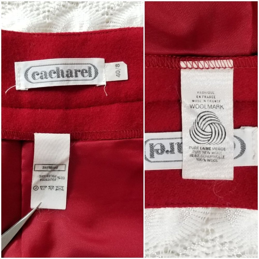 Vintage Cacharel 100% wool pencil skirt red 40/8 - Picture 8 of 8
